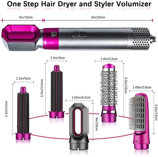 Buy 5 in 1 Hair Dryer Styling Tool – Multifunctional Hot Air Comb & Curler for Women | Grey