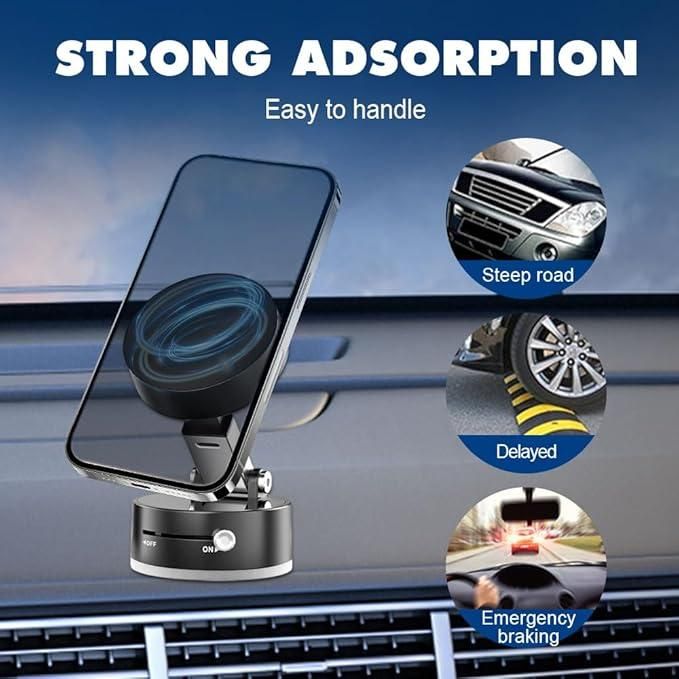 Vacuum Magnetic Suction Phone Holder – 360° Rotatable, Foldable & Retractable