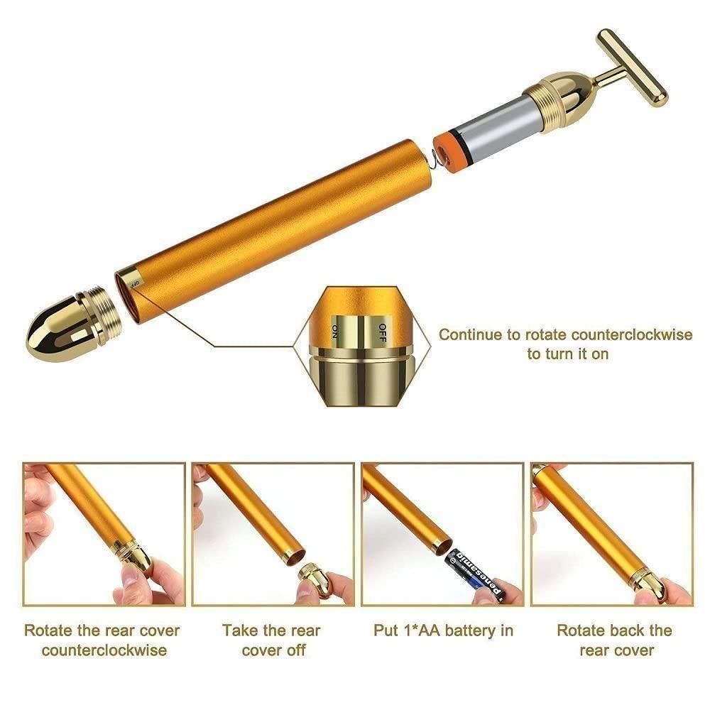 24K Gold Beauty Bar Electric Face Roller – Skin Tightening & Facial Massage Tool