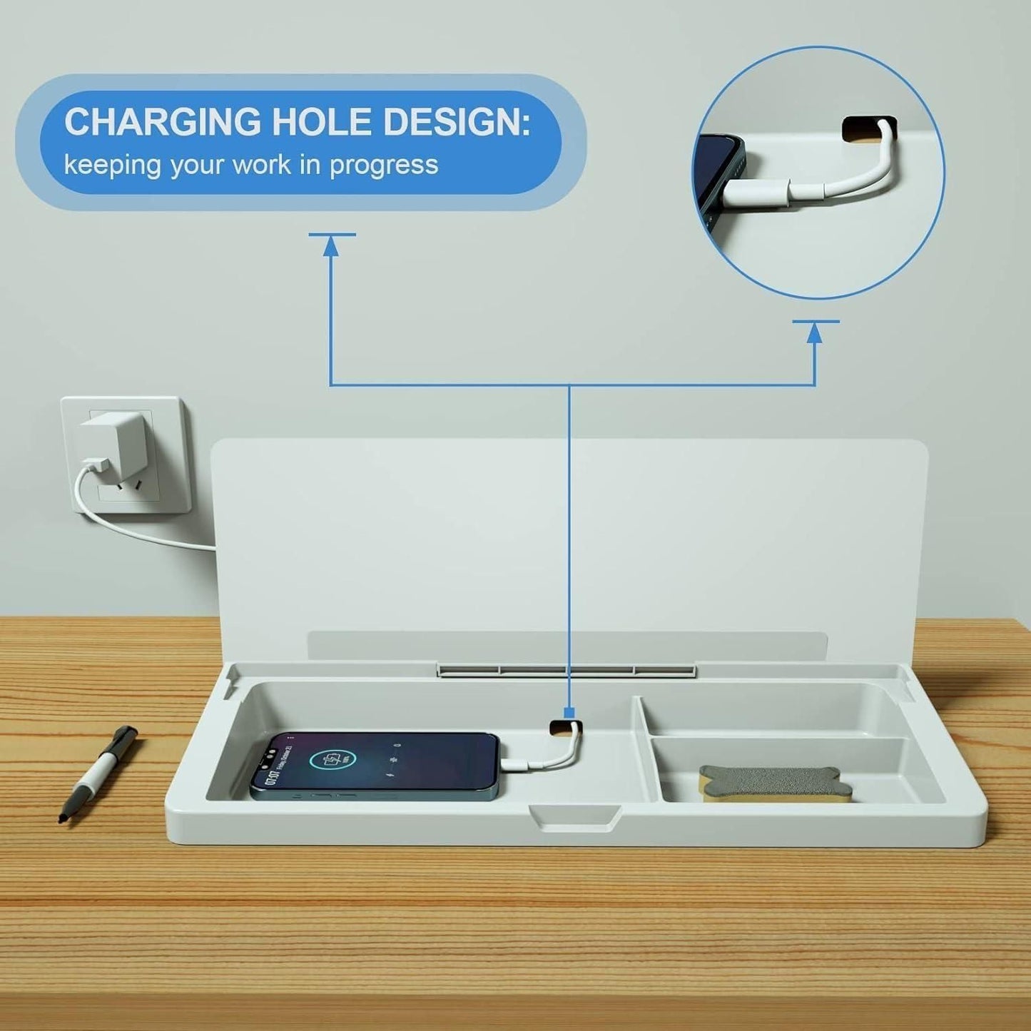 Desktop Whiteboard Storage Writing Board – Tempered Glass Reminder Board with Hidden Storage (12×12 cm)
