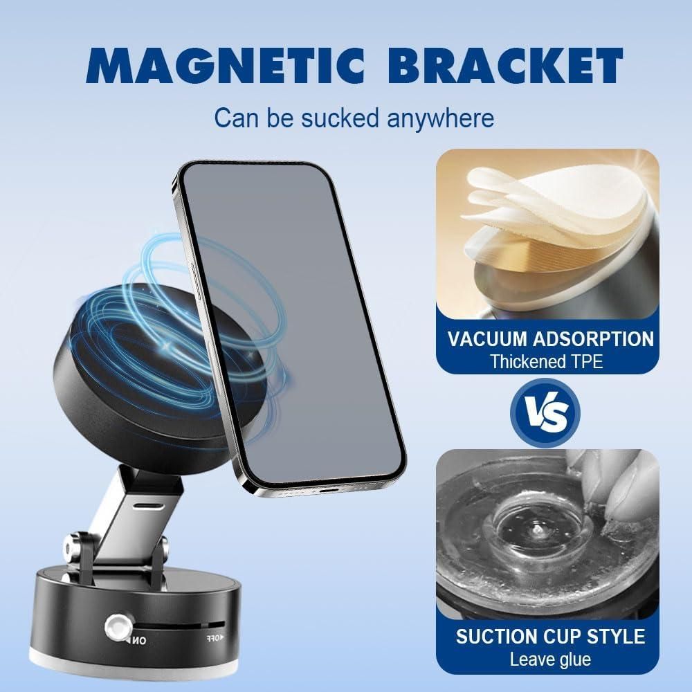 Vacuum Magnetic Suction Phone Holder – 360° Rotatable, Foldable & Retractable