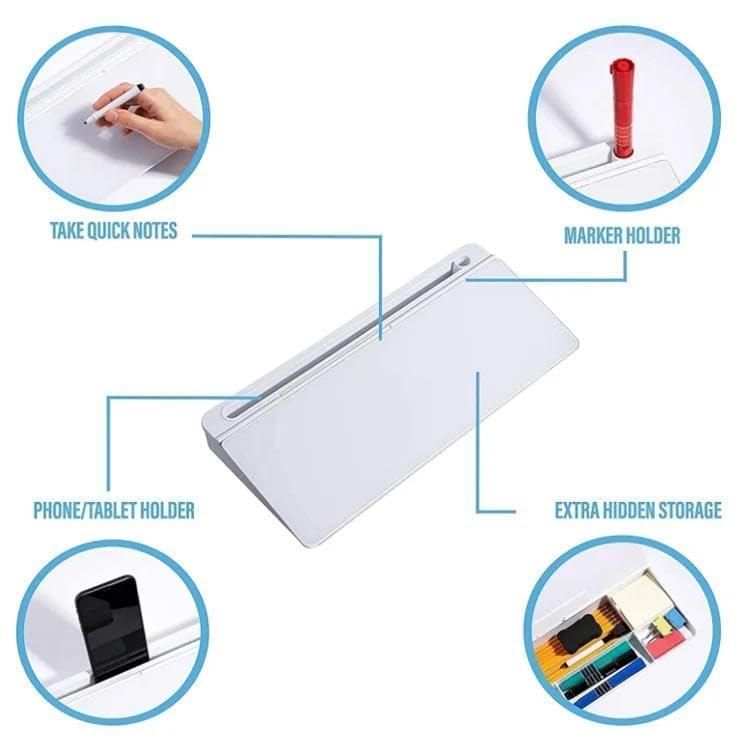 Desktop Whiteboard Storage Writing Board – Tempered Glass Reminder Board with Hidden Storage (12×12 cm)