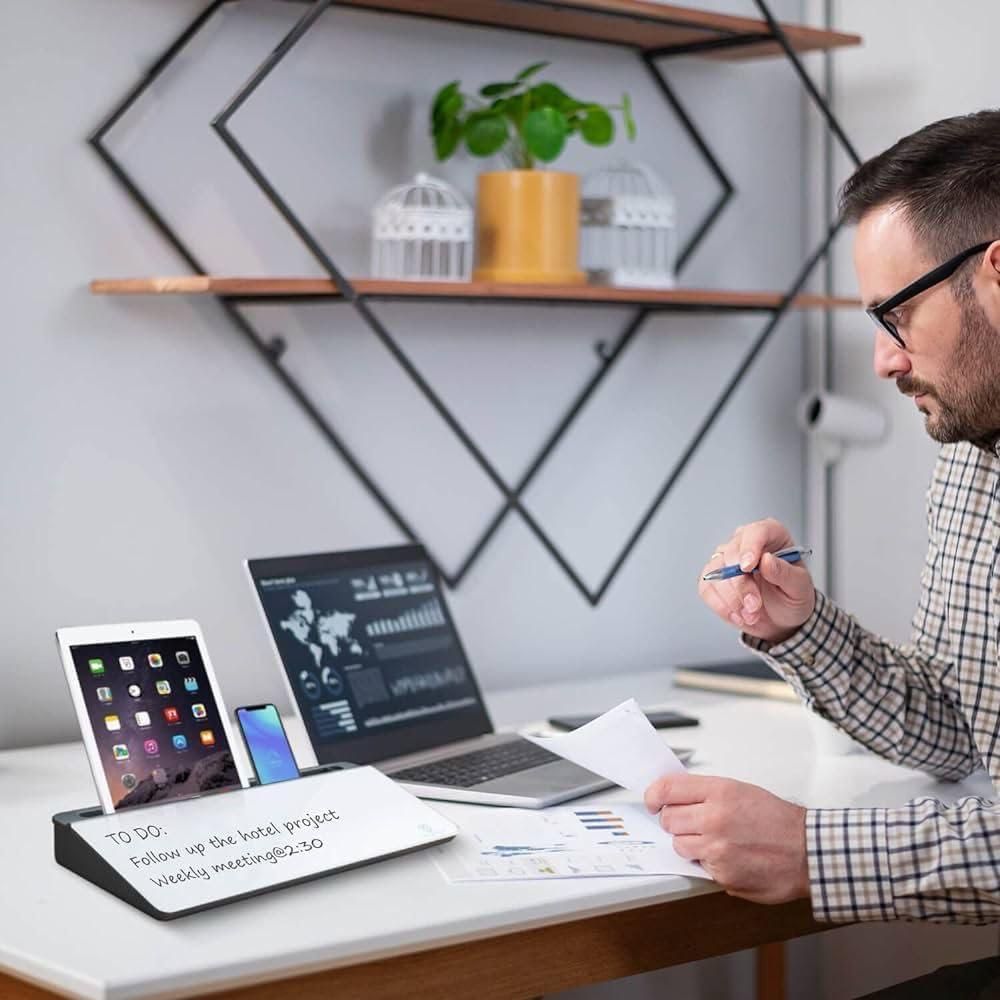 Desktop Whiteboard Storage Writing Board – Tempered Glass Reminder Board with Hidden Storage (12×12 cm)